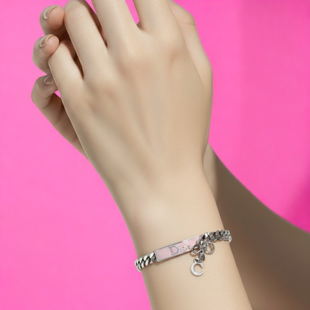 Dior Silver Chain Bracelet with Pink Detail